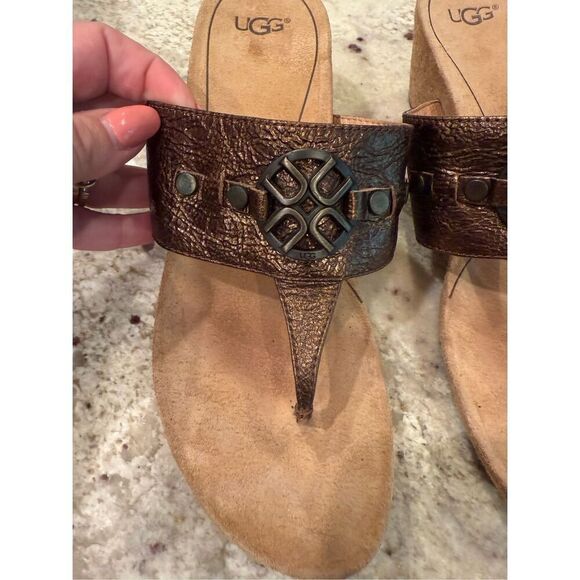 Ugg Bronze Leather Cork Wedge Sandals sz 8 EUC - Picture 3 of 7